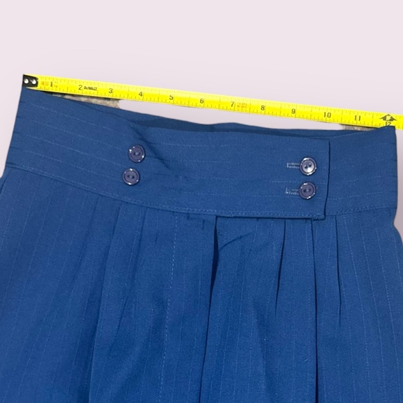 Vintage High Waisted Blue Pinstripe Pleated Trousers Size 8 Fits XS Small - Picture 5 of 13